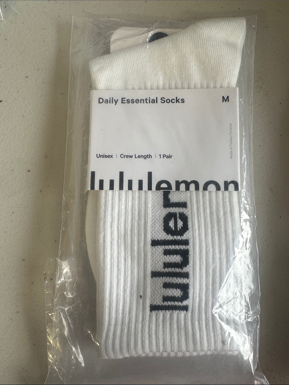 lululemon athletica White Crew Socks with Black Logo Stripe